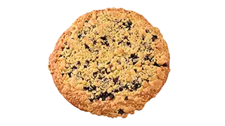 ein rundes Gebäckstück mit eingebackenen Blaubeeren und Zuckerstreuseln