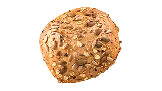 ein mit mehreren Körnerarten bestreutes Vollkornbrötchen