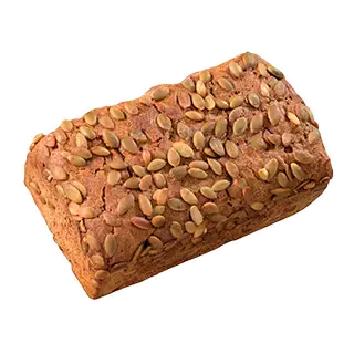 ein eckiges Kürbiskernbrot mit Kürbiskernen auf der Kruste