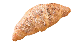 Nuss-Nougat-Croissant, mit Puderzucker und dünnen Nussstücken bestreut