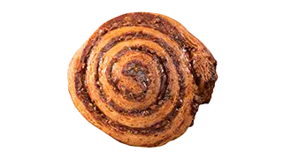 eine runde Nussschnecke mit spiralfärmig laufenden Streifen aus Teig und Nussmus