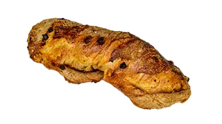 ein längliches Teilchen aus Brotteig mit rustikaler Kruste