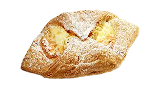 eine gefaltete Quarktasche, mit Puderzucker bestreut