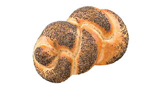 eine geflochtene Semmel mit vielen Mohnkörnern auf der Oberseite