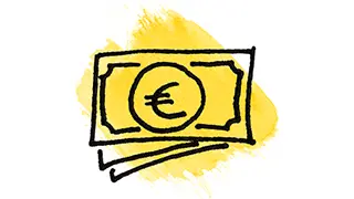 gezeichnete Euroscheine mit gelben Hintergrund