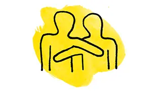 Gezeichnete Personen mit gelben Hintergrund